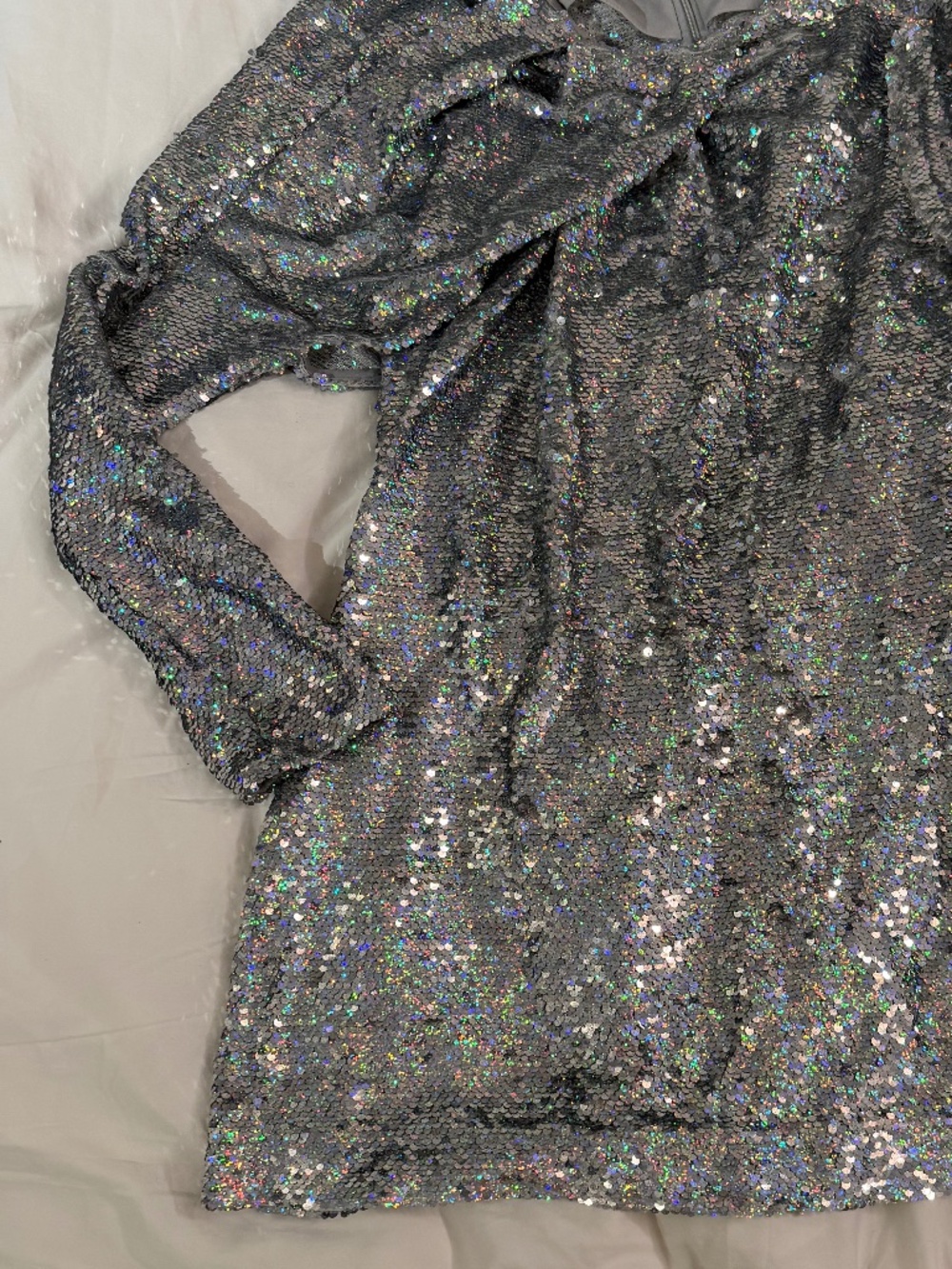 Zara Long Sleeved Sequin Silver Dress
